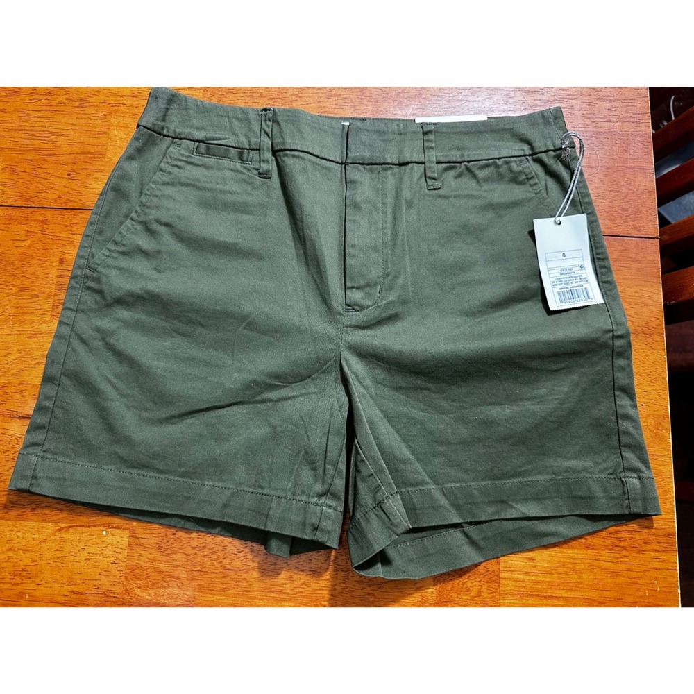 A New Day Women Olive Green Chino Shorts Stretch Mid Rise Size 0